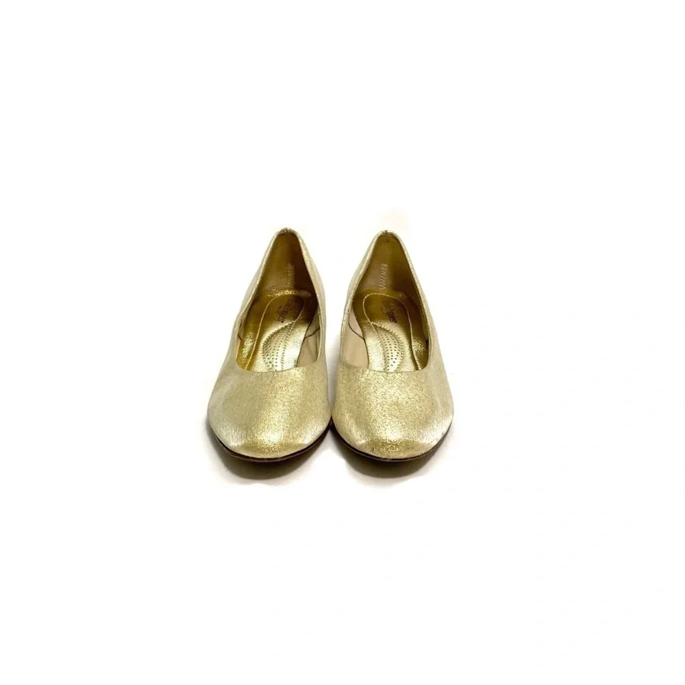 Vintage 1960s vegan gold lamé fabric formal dress heels
